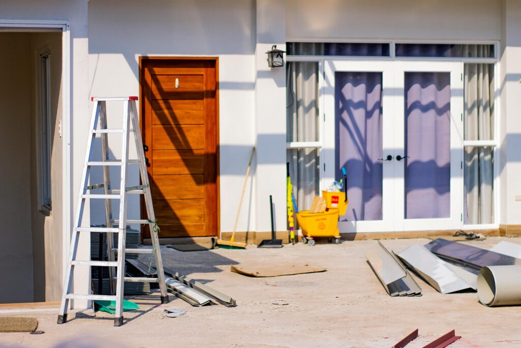 Construction cleaning on the exterior of a house